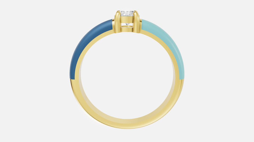 Ocean Luxe Blue Enamel Lab Grown Diamond Solitaire Ring in Gold Profile View