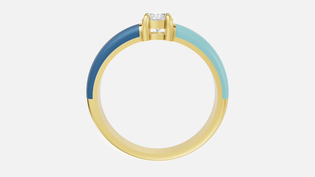 Ocean Luxe Blue Enamel Lab Grown Diamond Solitaire Ring in Gold Profile View
