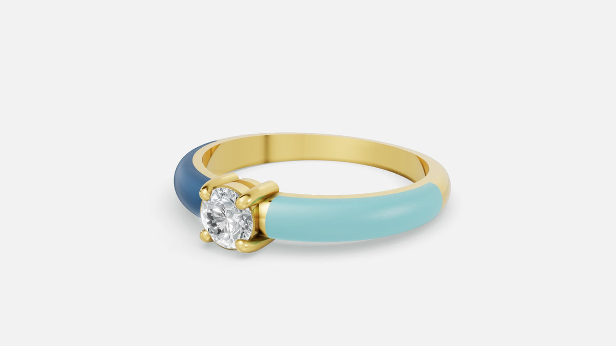 Ocean Luxe Blue Enamel Lab Grown Diamond Solitaire Ring in Gold Side View