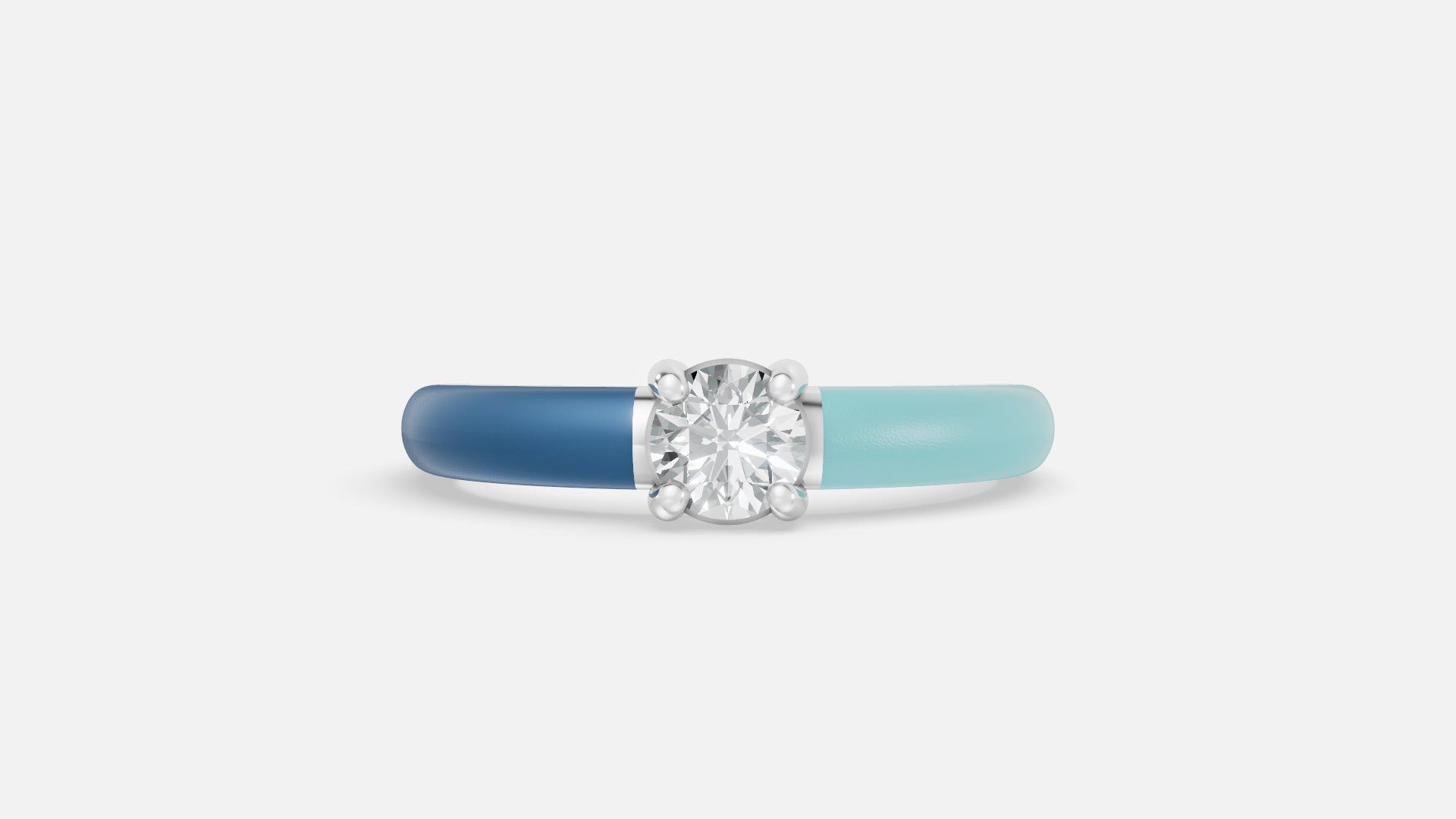 Ocean Breeze Enamel Solitaire Lab Grown Diamond Ring in Silver Front View