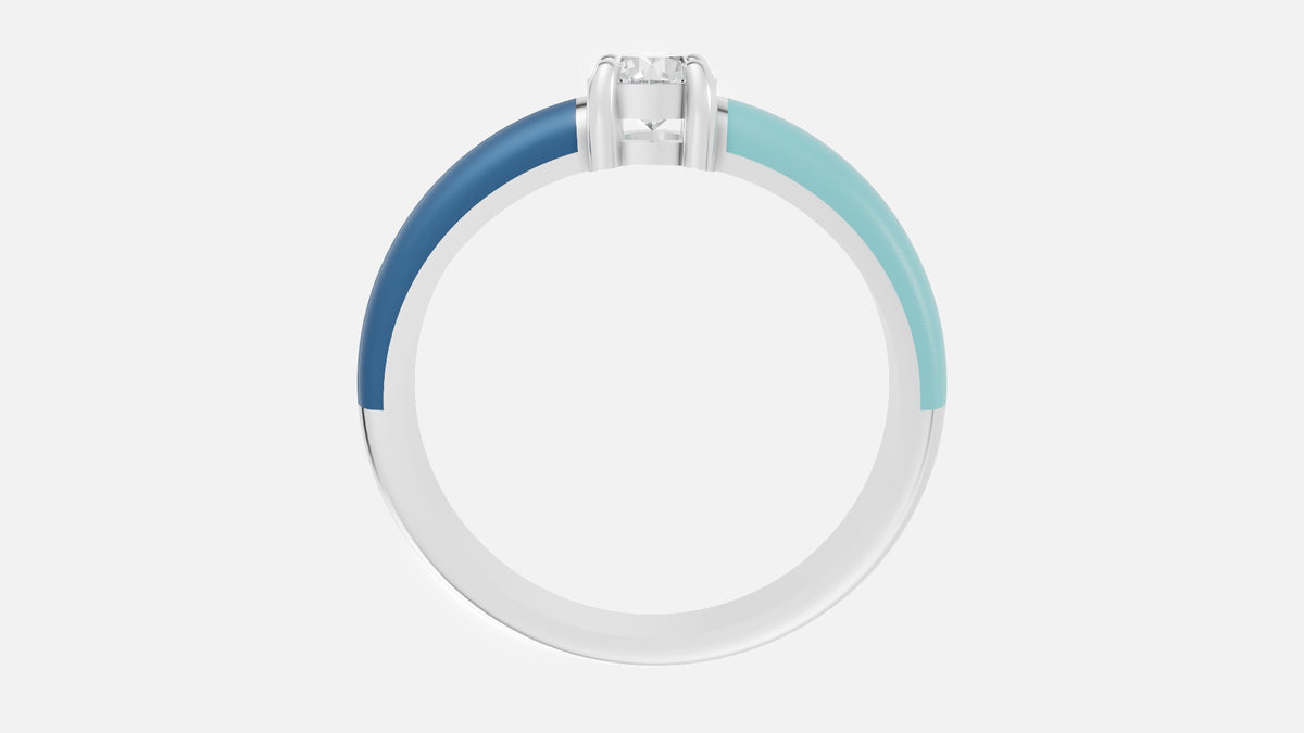 Ocean Breeze Enamel Solitaire Lab Grown Diamond Ring in Silver Profile View
