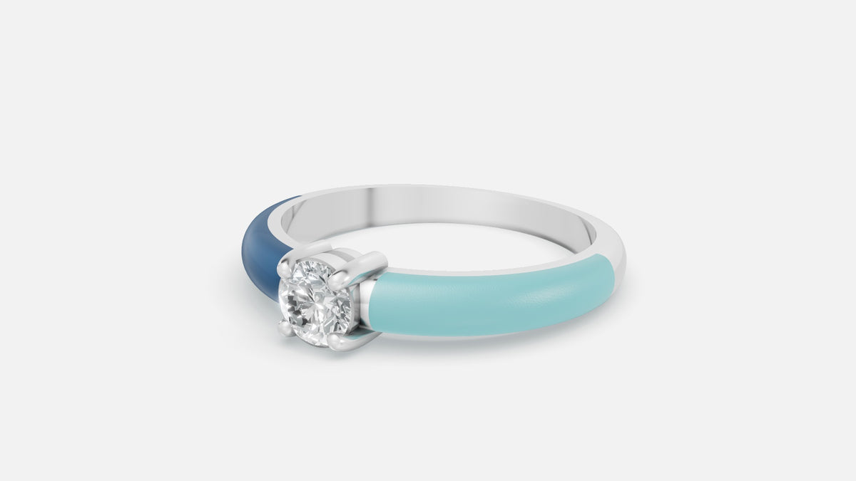 Ocean Breeze Enamel Solitaire Lab Grown Diamond Ring in Silver Side View