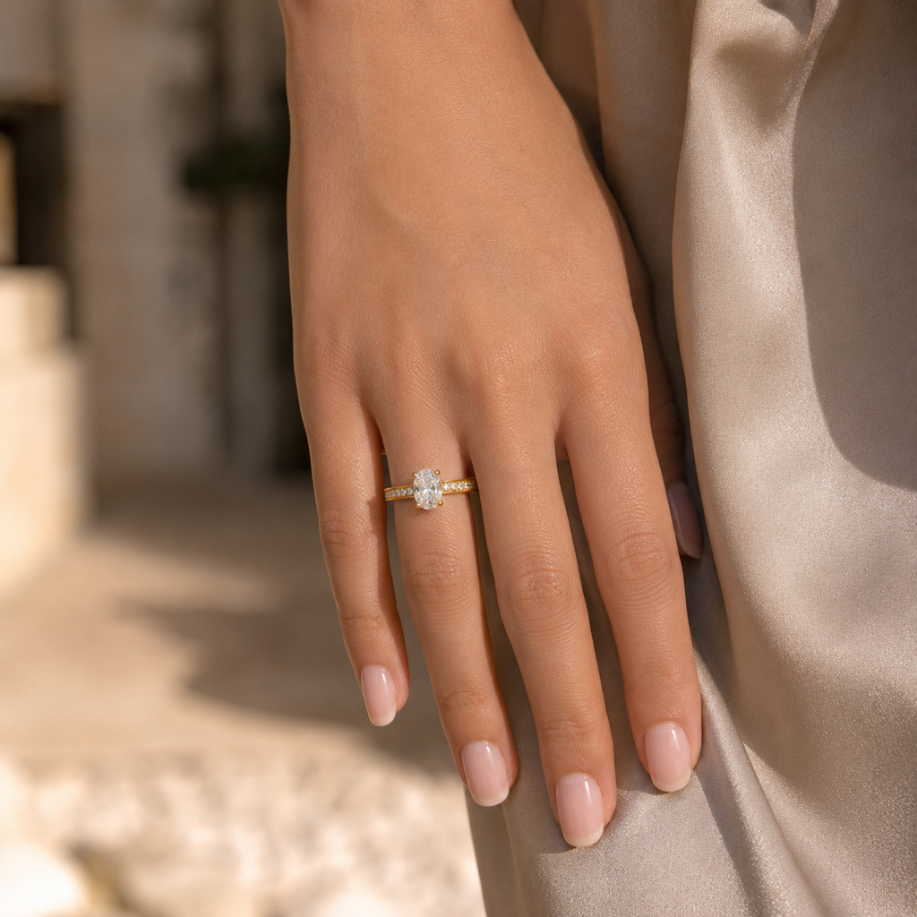 Oval Lab Grown Diamond Ring On Finger