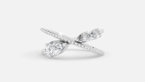 Pear Cut Three Stone Diamond Criss Cross Engagement Ring