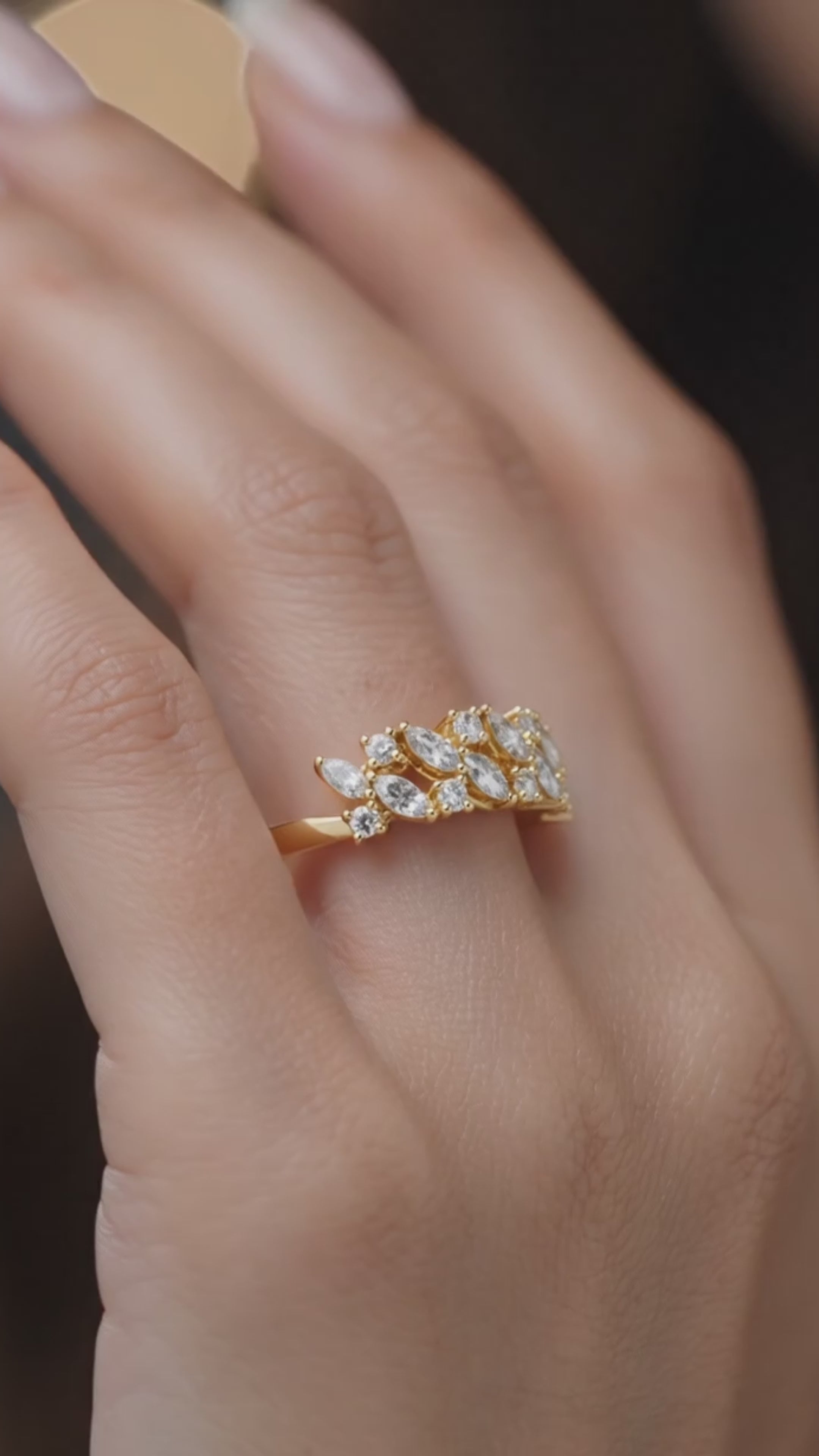 Gold Marquise and Round Diamond Engagement Ring Cover Image