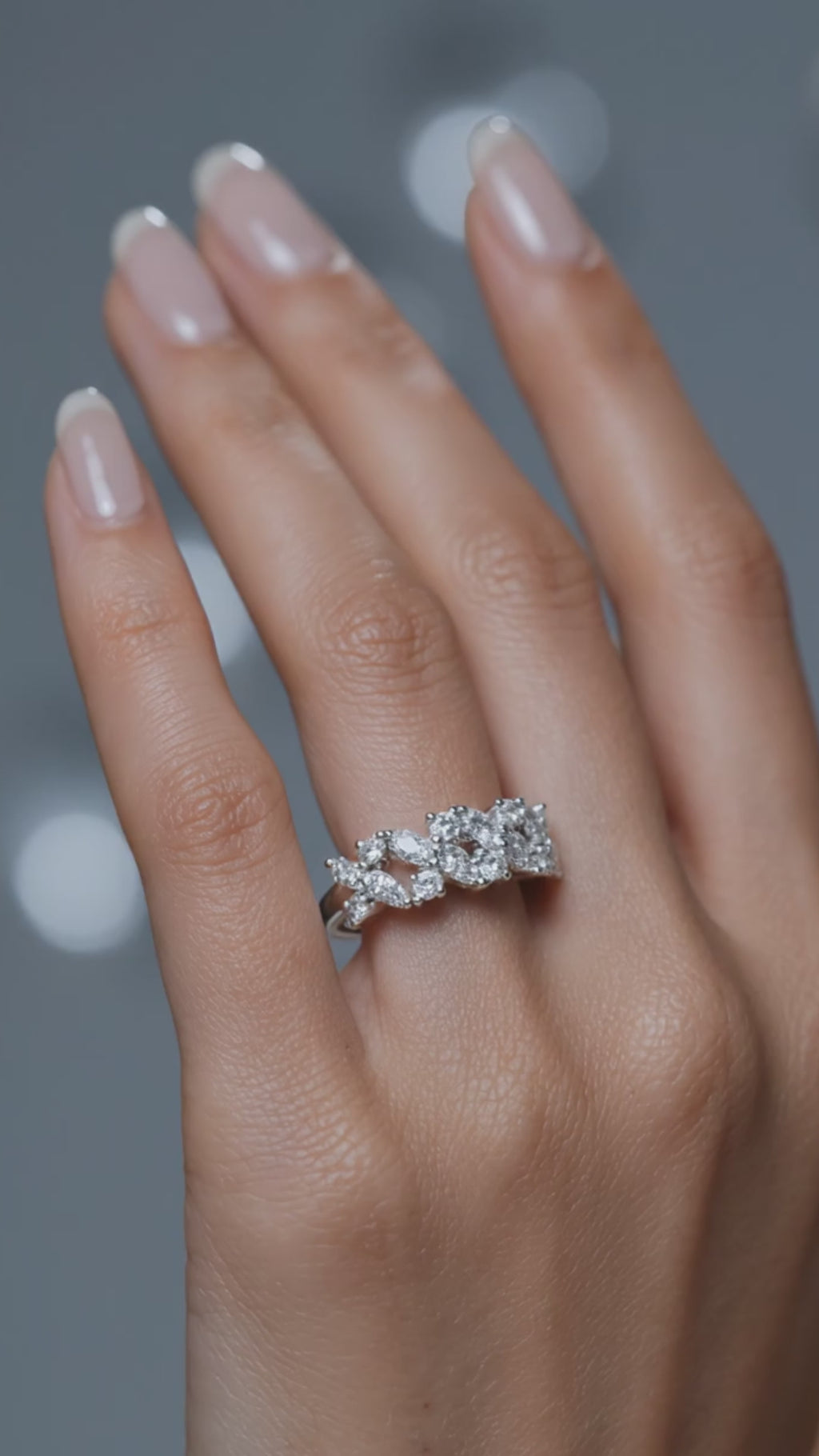 Marquise and Round Diamond Engagement Ring in 925 Silver Worn on Hand