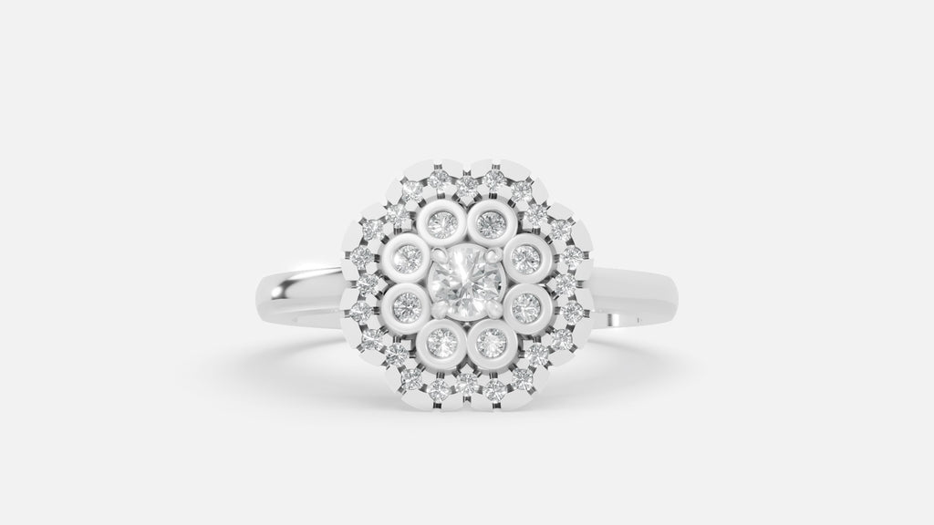 Round Cluster Diamond Halo Ring in Silver Front View with Brilliant CVD Diamonds