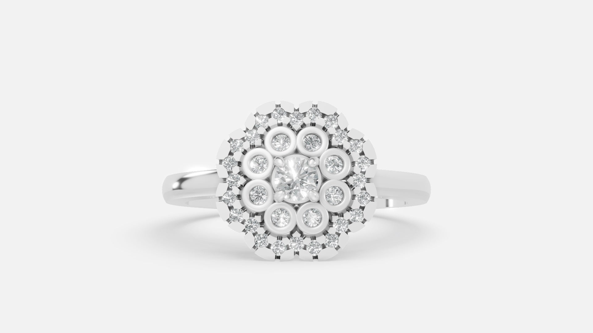 Round Cluster Diamond Halo Ring in Silver Front View with Brilliant CVD Diamonds