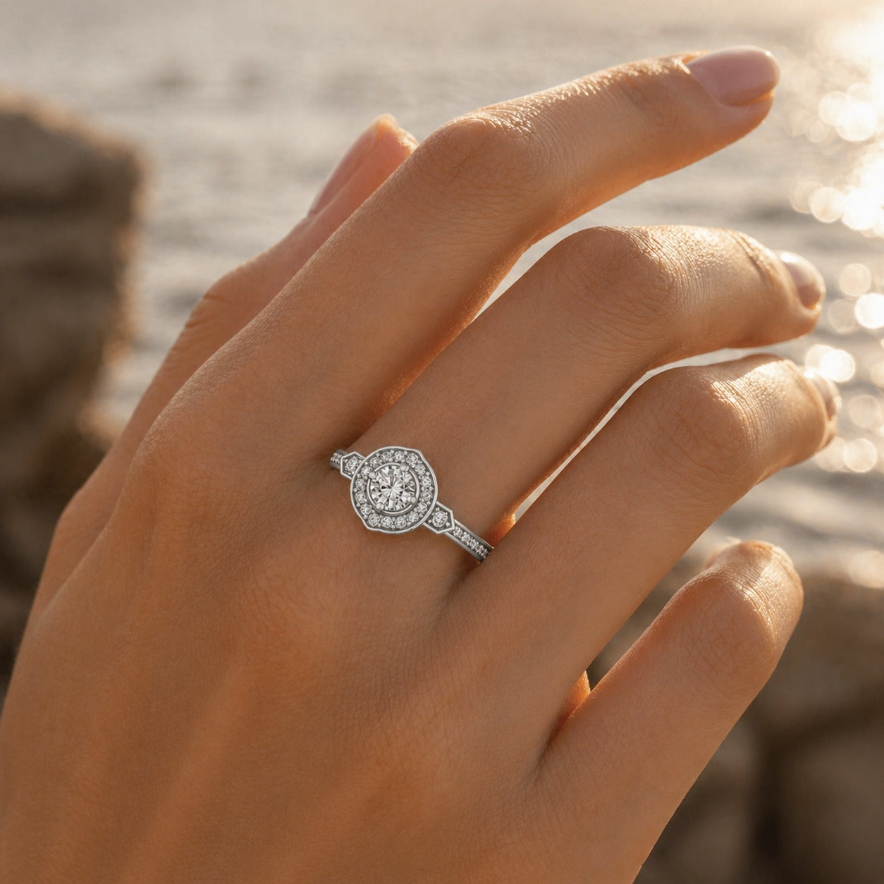 silver round cut cvd diamond ring on finger