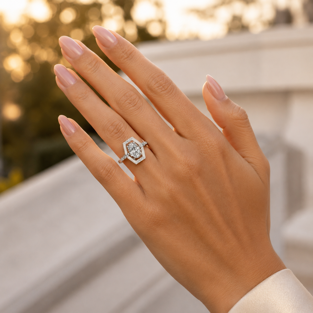 silver oval diamond ring on hand for women