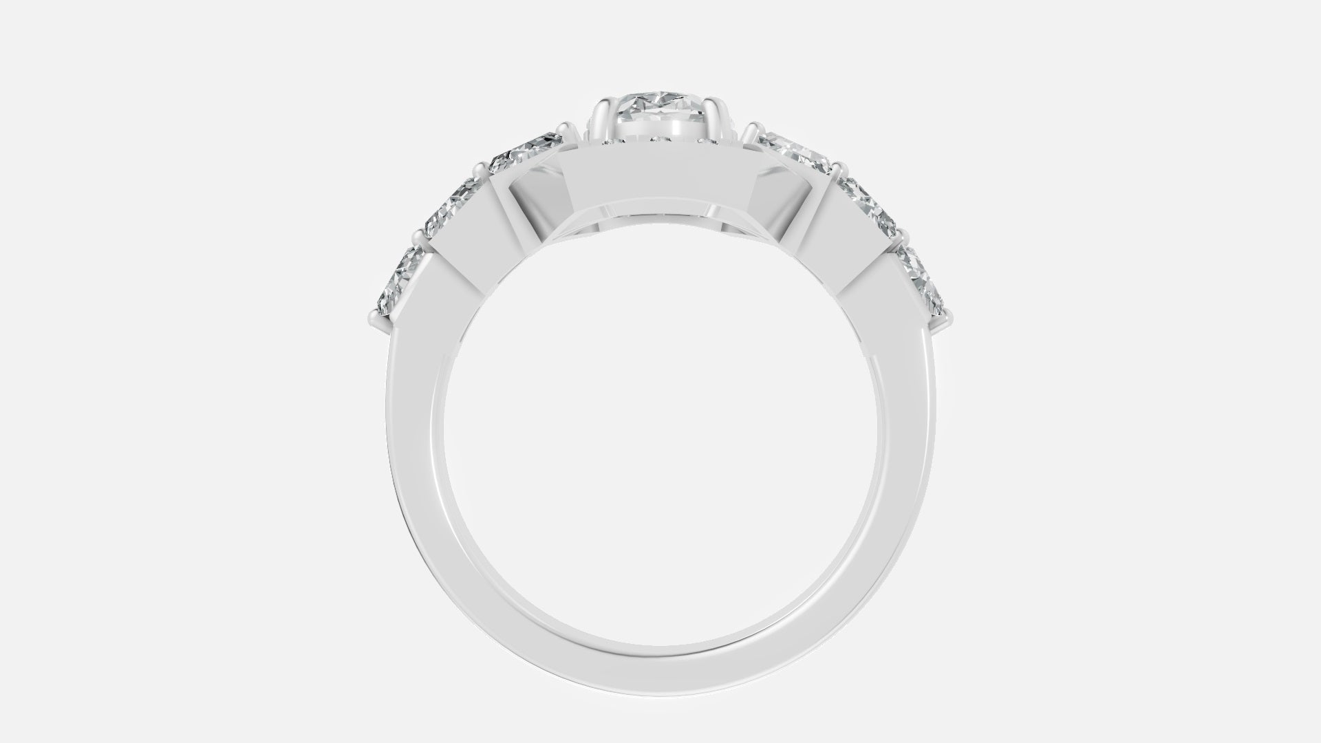 silver oval diamond ring side profile with VVS diamonds