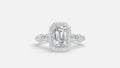 Silver Emerald Cut Lab Grown Diamond Double Halo Engagement Ring Front View