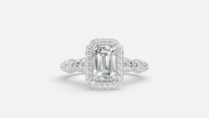 Silver Emerald Cut Lab Grown Diamond Double Halo Engagement Ring