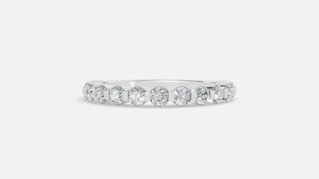 925 silver diamond half eternity ring with VVS CVD sparkle front view