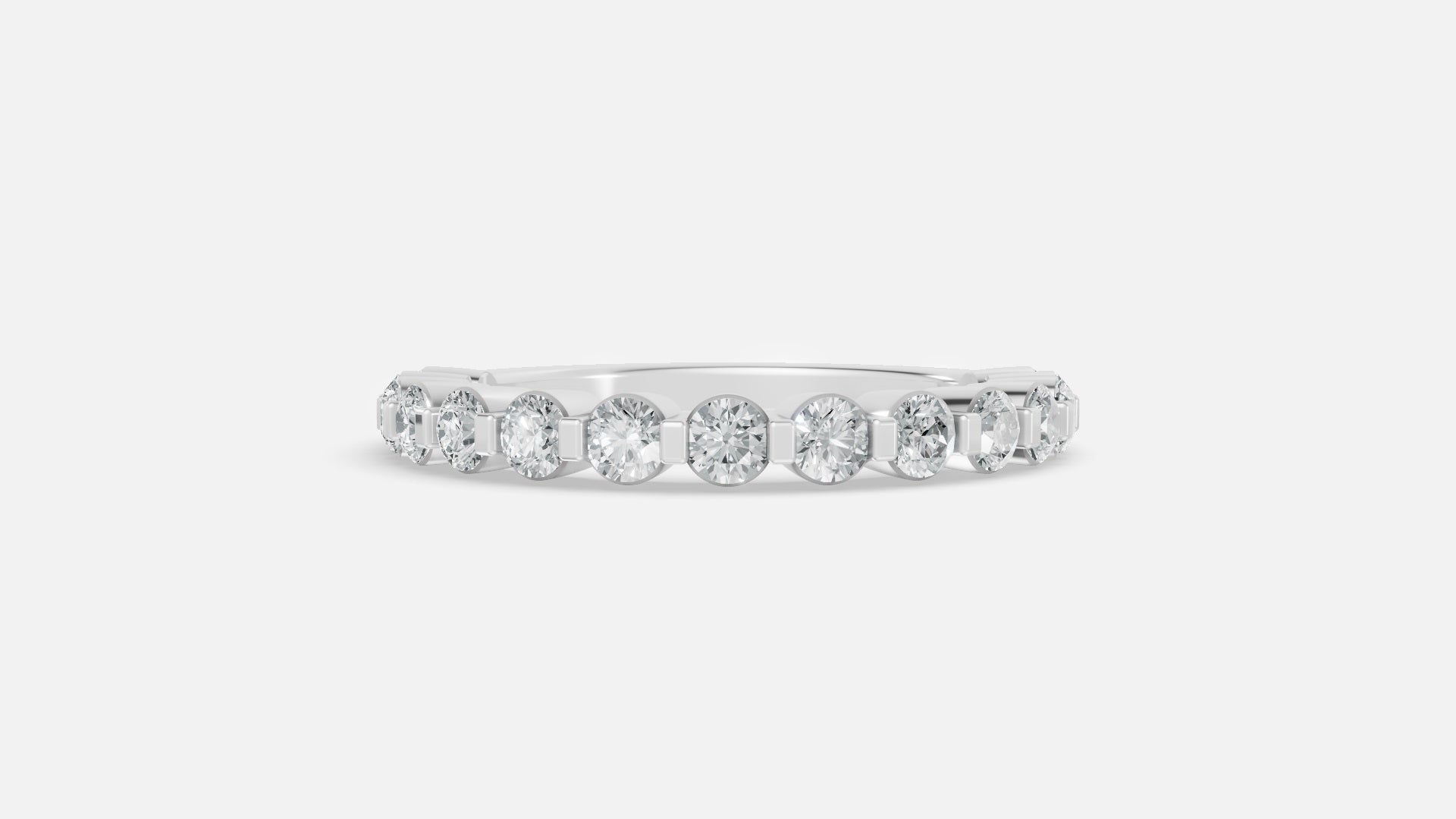 925 silver diamond half eternity ring with VVS CVD sparkle front view