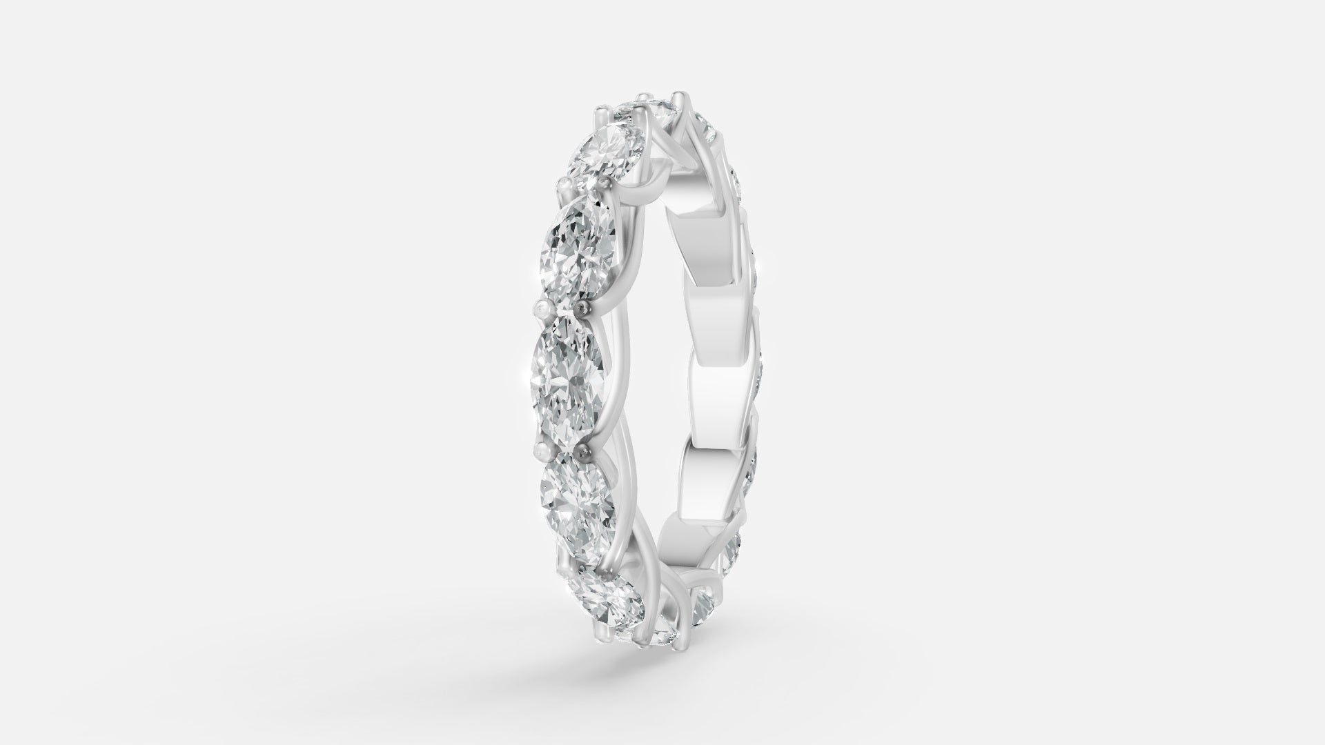 925 silver oval diamond eternity ring luxury VVS band angle view