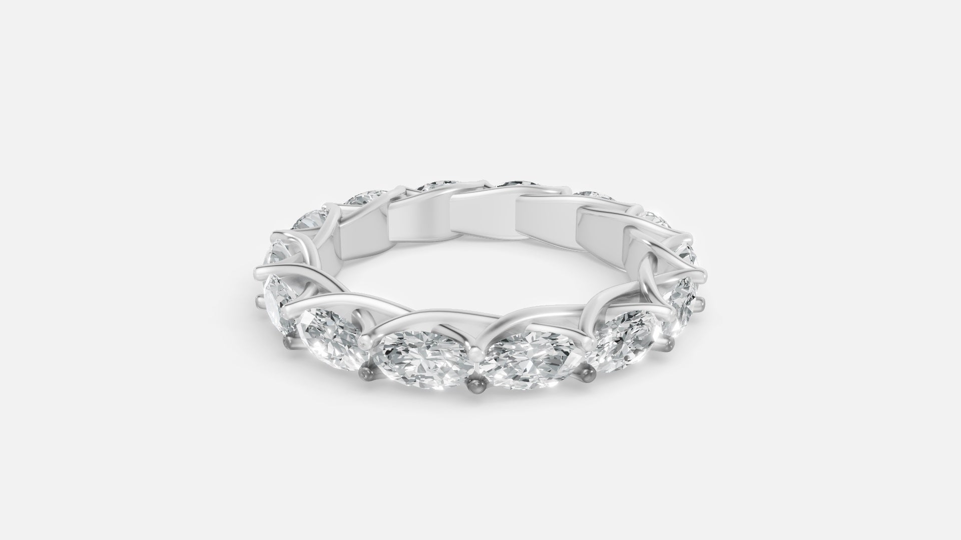 925 silver oval diamond eternity ring luxury VVS band front view