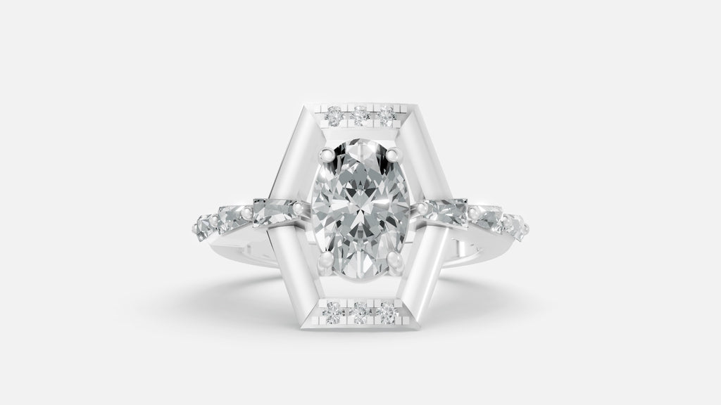 silver oval diamond ring front view with VVS diamonds