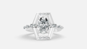 Silver Oval Cut Diamond Hidden Halo Hexagon Engagement Ring