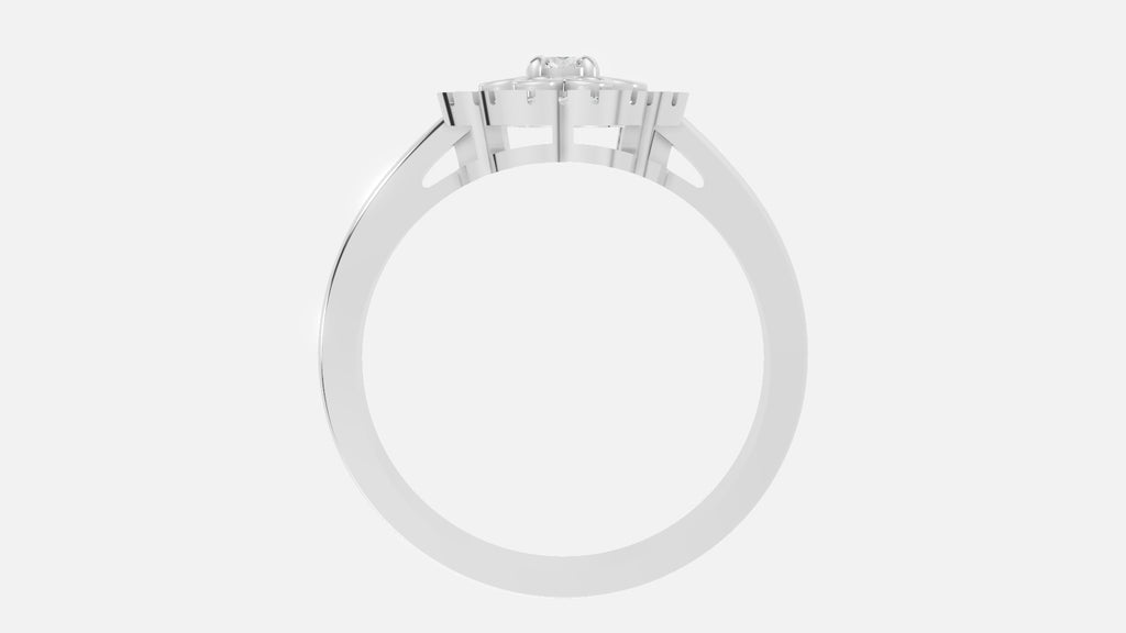 Silver Round Cluster Diamond Halo Ring Profile View