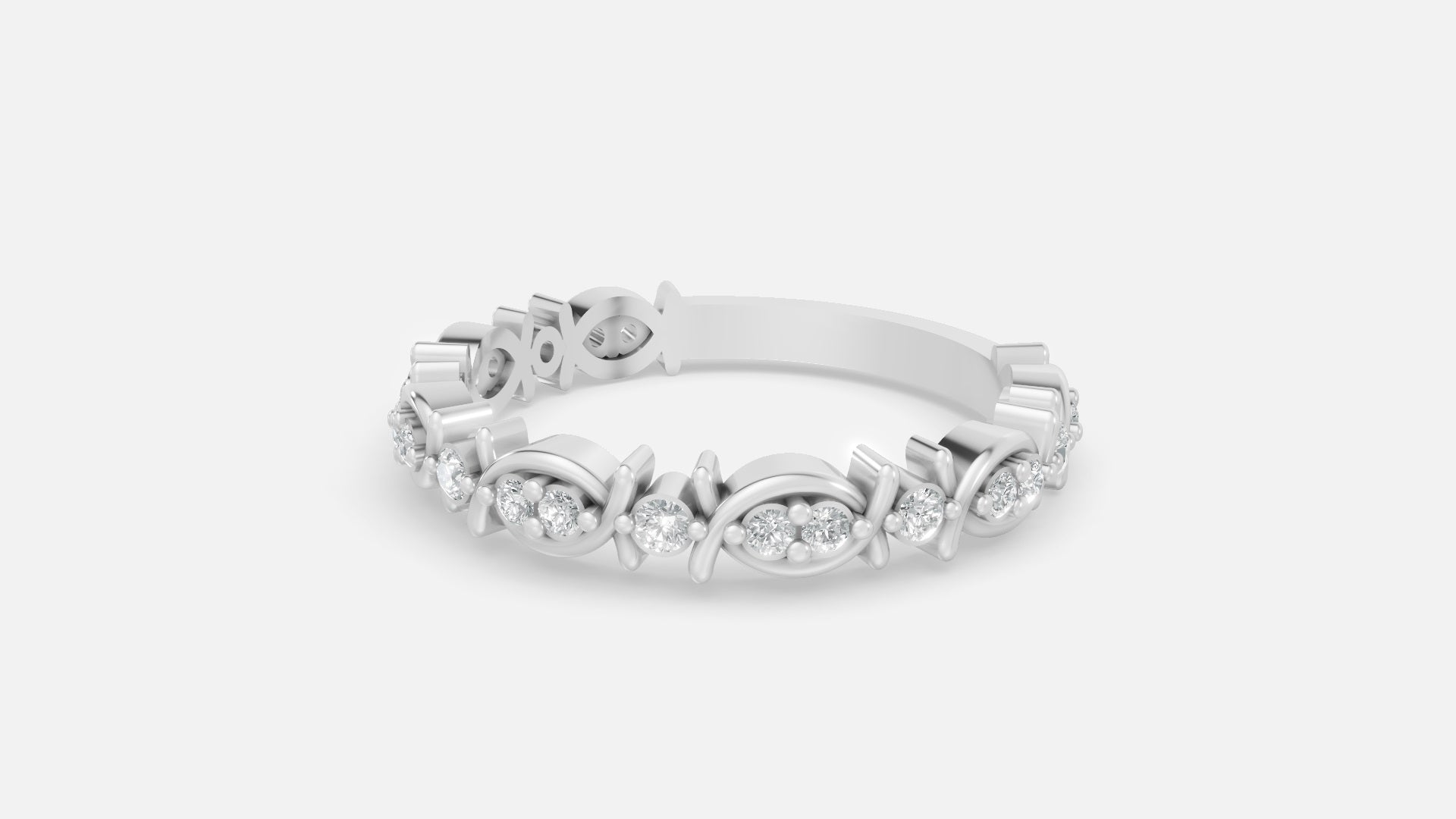 Silver Round CVD Diamond Eternity Marquise Wedding Band Angled View
