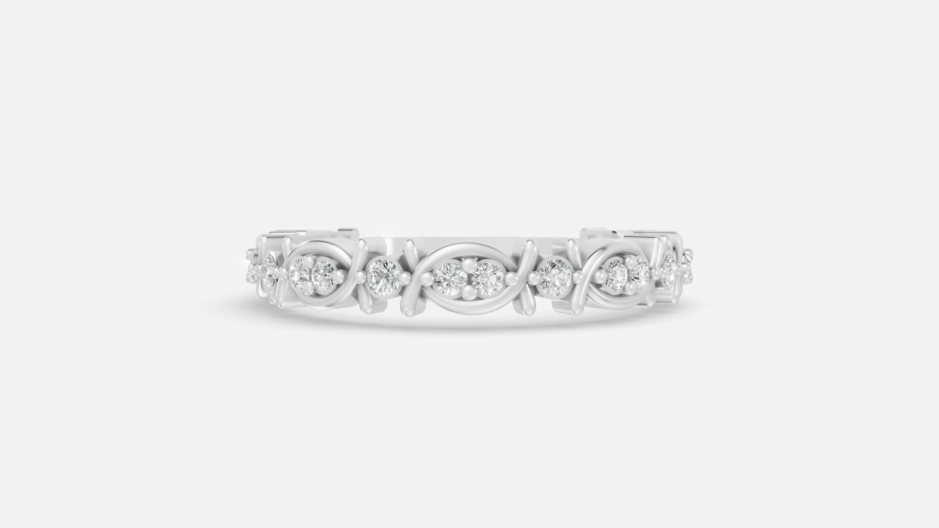 Silver Round CVD Diamond Eternity Marquise Wedding Band Front View