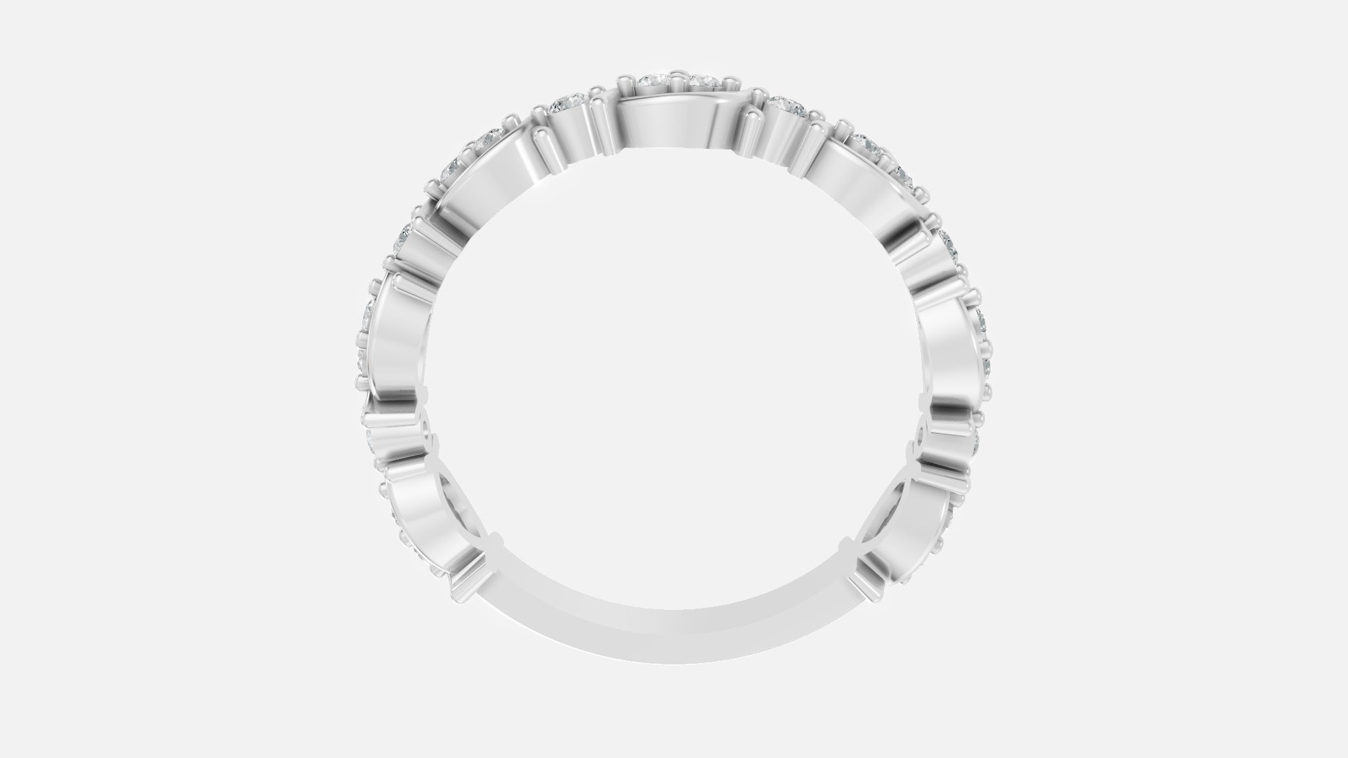 Silver Round CVD Diamond Eternity Marquise Wedding Band Top View