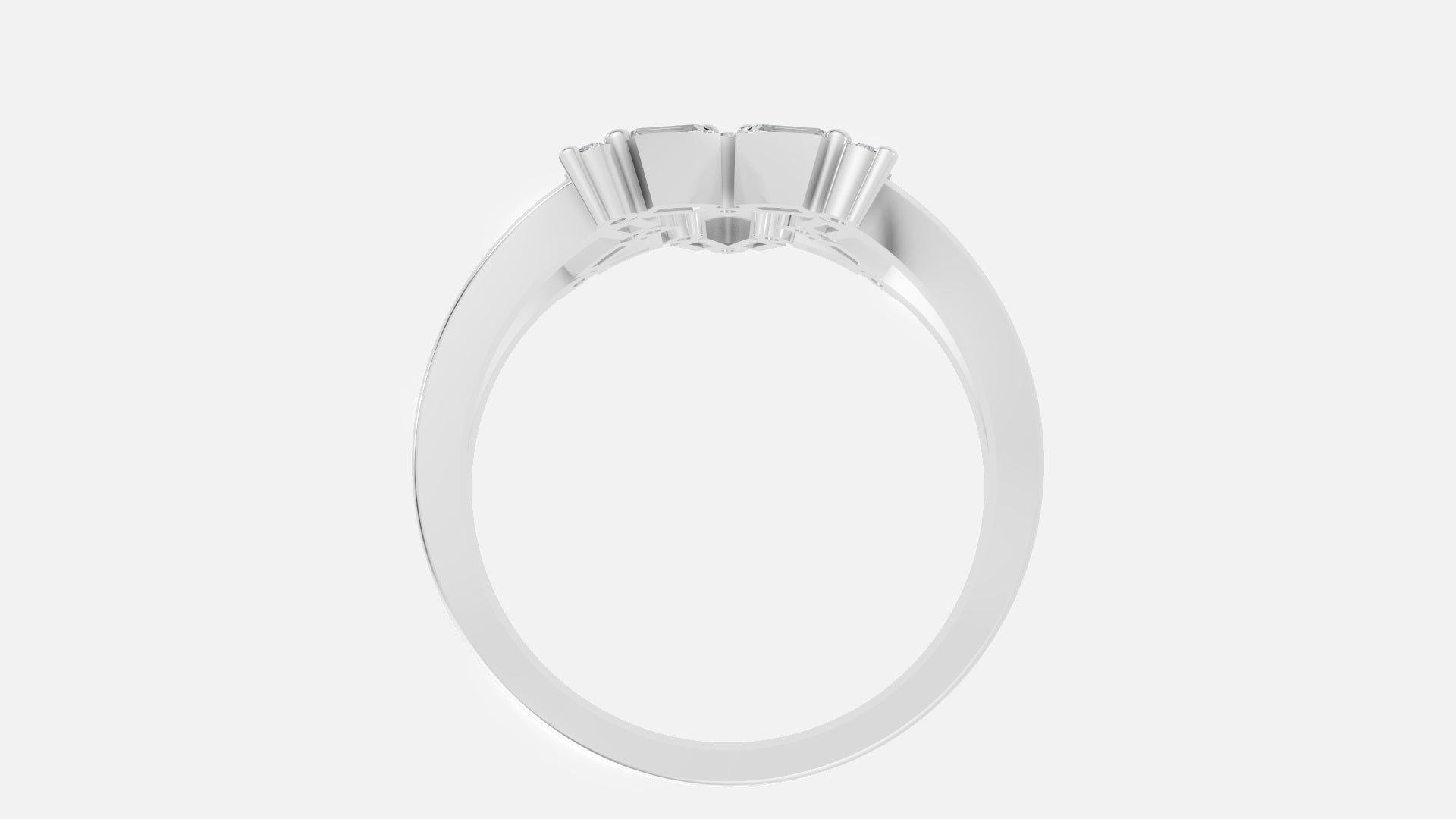 Silver Star Cluster Diamond Ring Side Profile with Baguette Diamond Setting