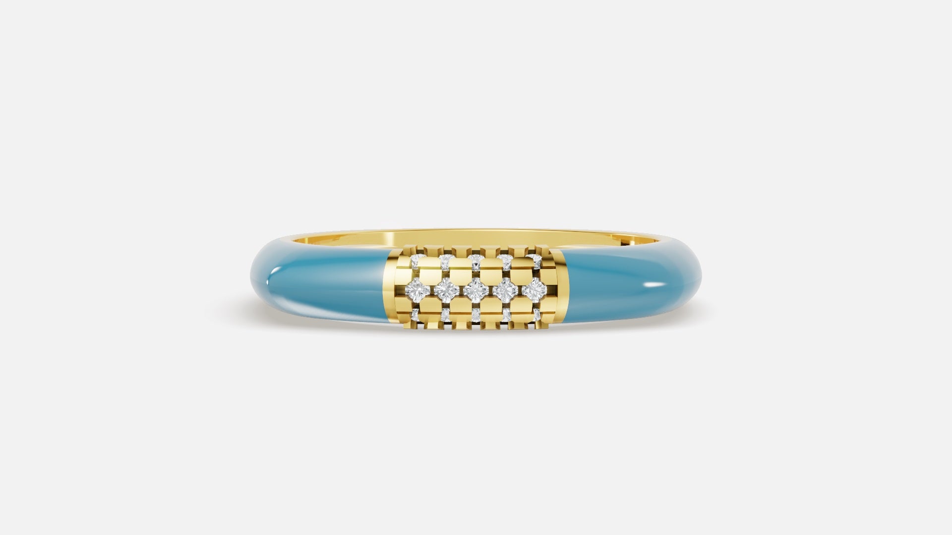 Skyline Grid Diamond Enamel Band Ring in Gold Front View