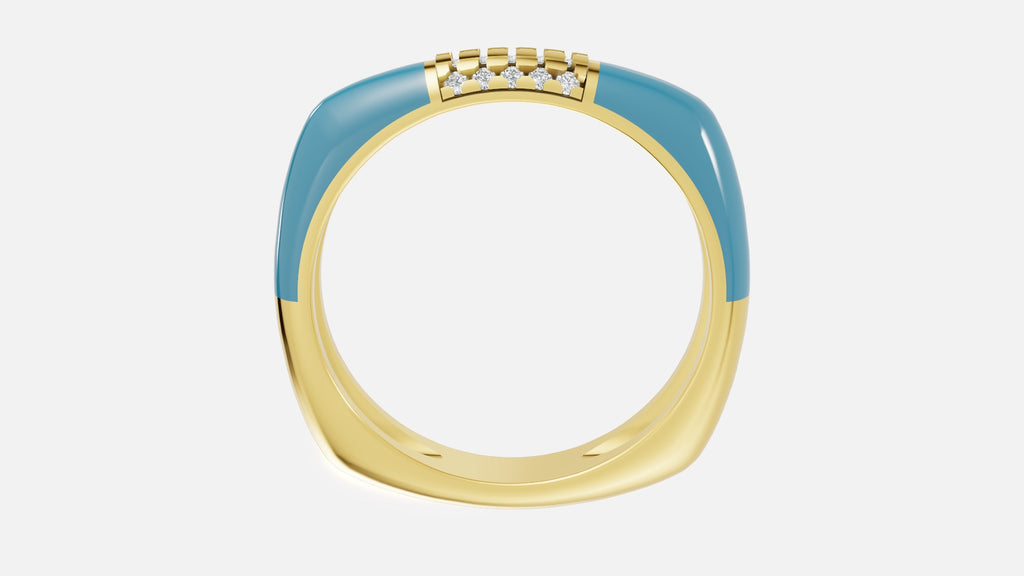 Skyline Grid Diamond Enamel Band Ring in Gold Profile View