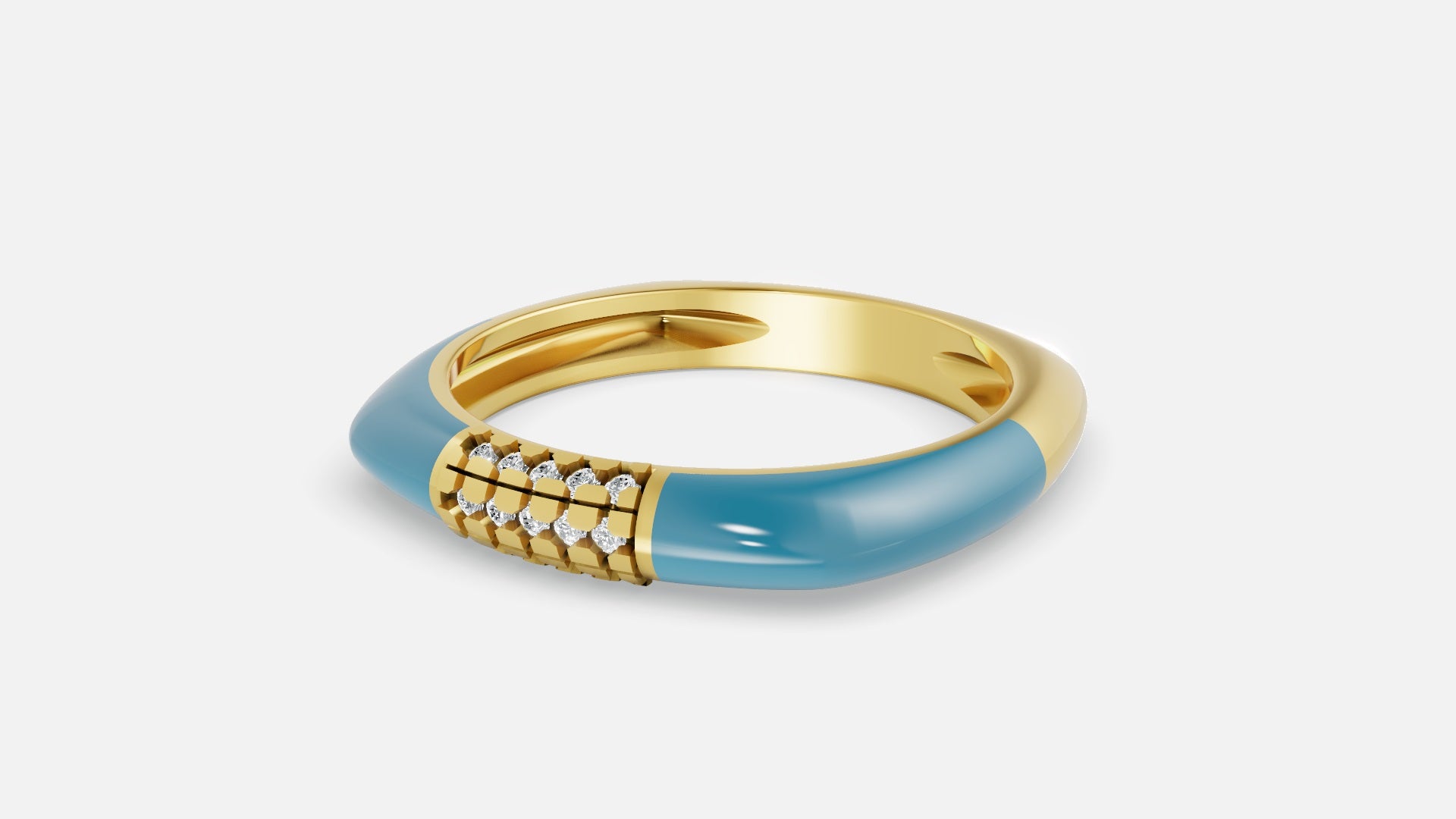 Skyline Grid Diamond Enamel Band Ring in Gold Side View
