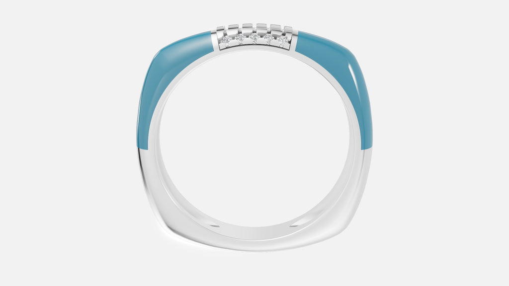 Skyline Grid Diamond Enamel Band Ring in Silver Profile View