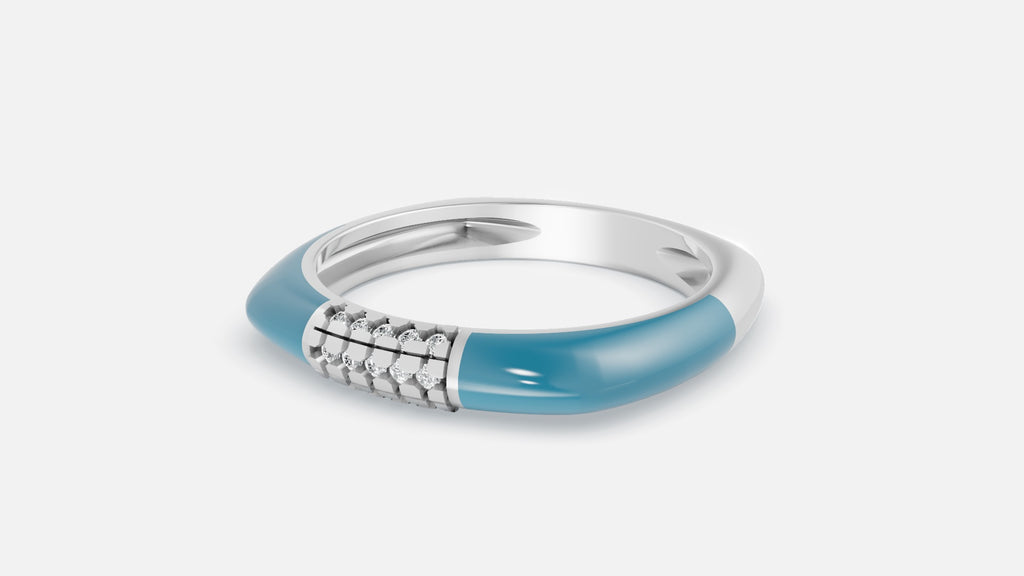 Skyline Grid Diamond Enamel Band Ring in Silver Side View