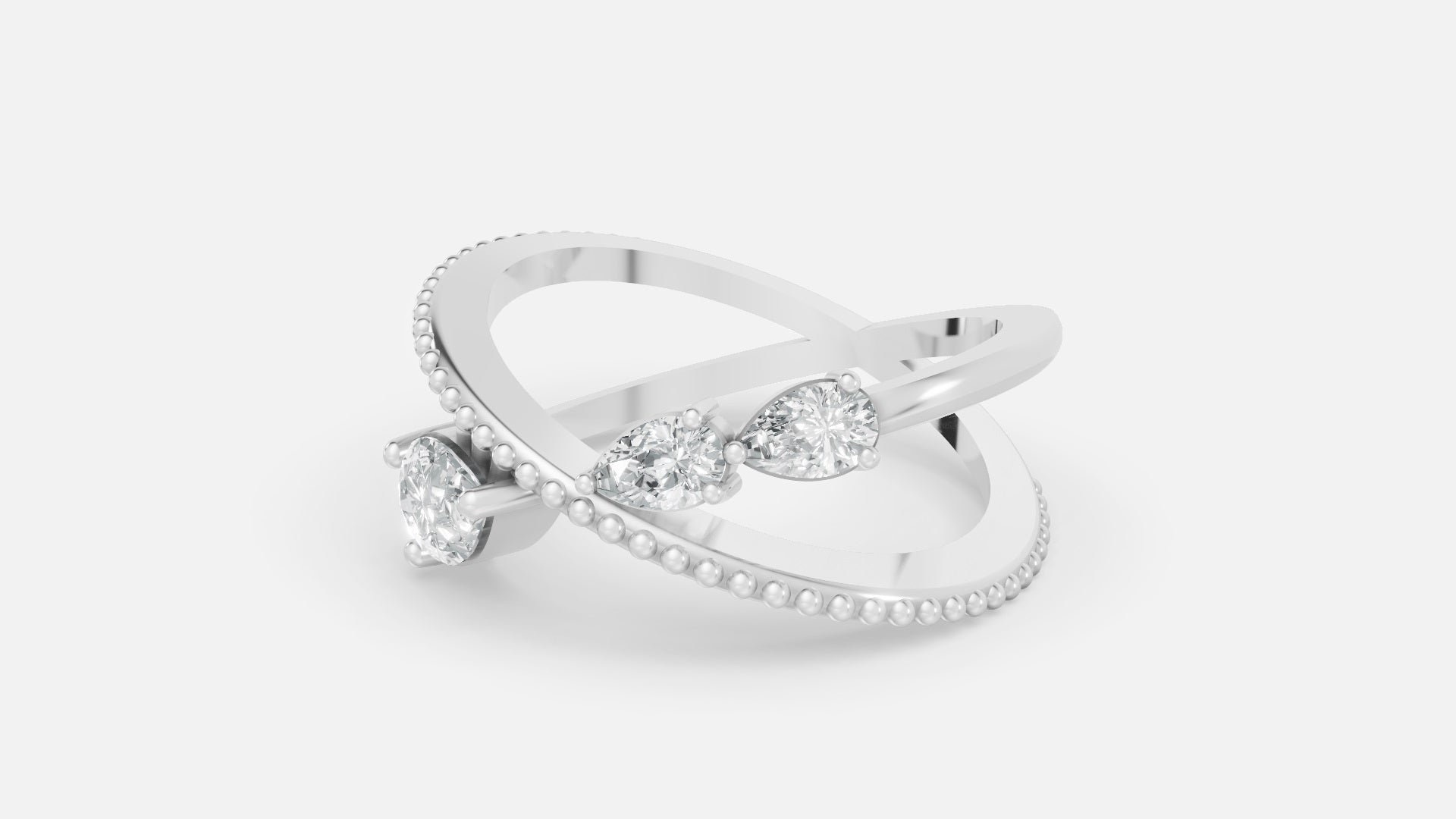 Side angle of sterling silver diamond cross ring 