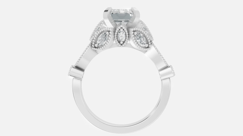 Sterling silver vintage style CVD diamond engagement ring side profile view