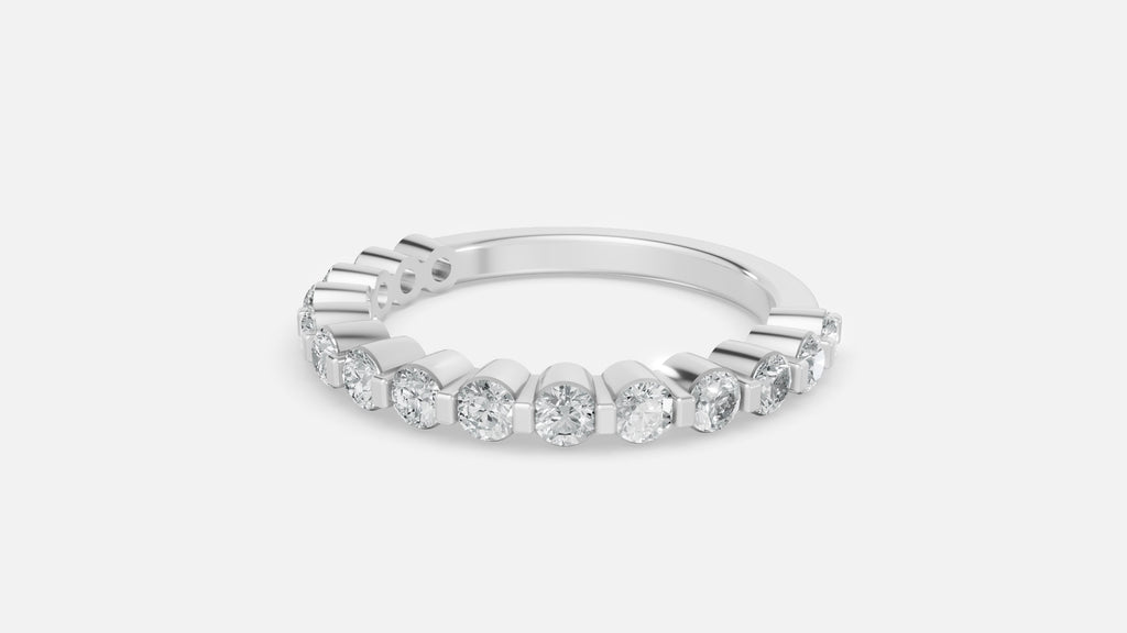 925 silver VVS CVD diamond half eternity ring side angle view