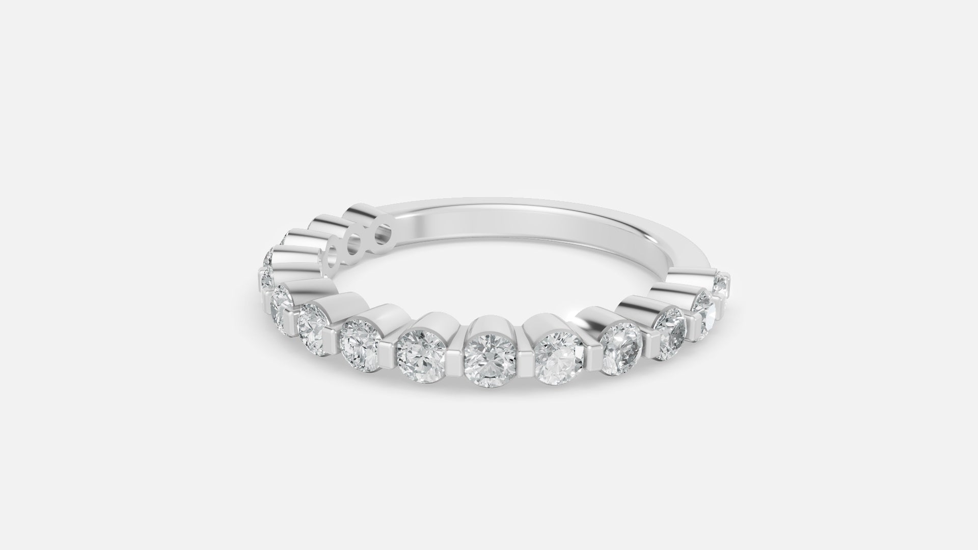 925 silver VVS CVD diamond half eternity ring side angle view