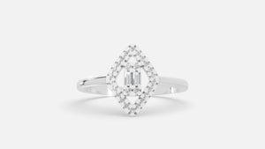 White Gold Baguette & Round Marquise Double Halo Lab Grown Diamond Engagement Ring