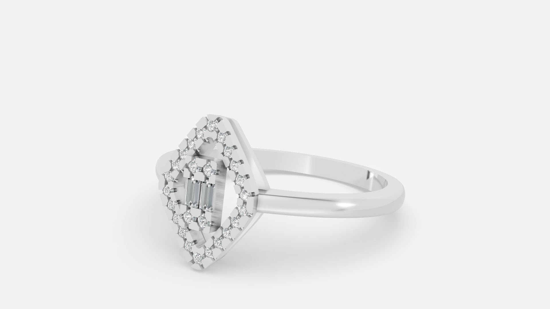 White Gold Marquise Double Halo Lab Grown Diamond Engagement Ring Side View
