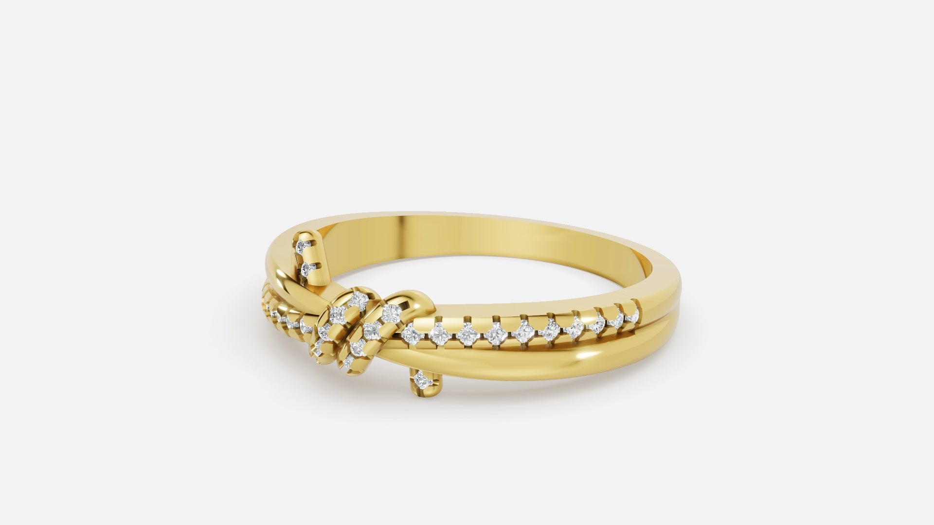Yellow Gold Lab Grown Diamond Infinity Love Knot Ring Angled View