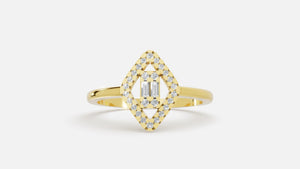 Yellow Gold Baguette & Round Marquise Double Halo Lab Grown Diamond Engagement Ring