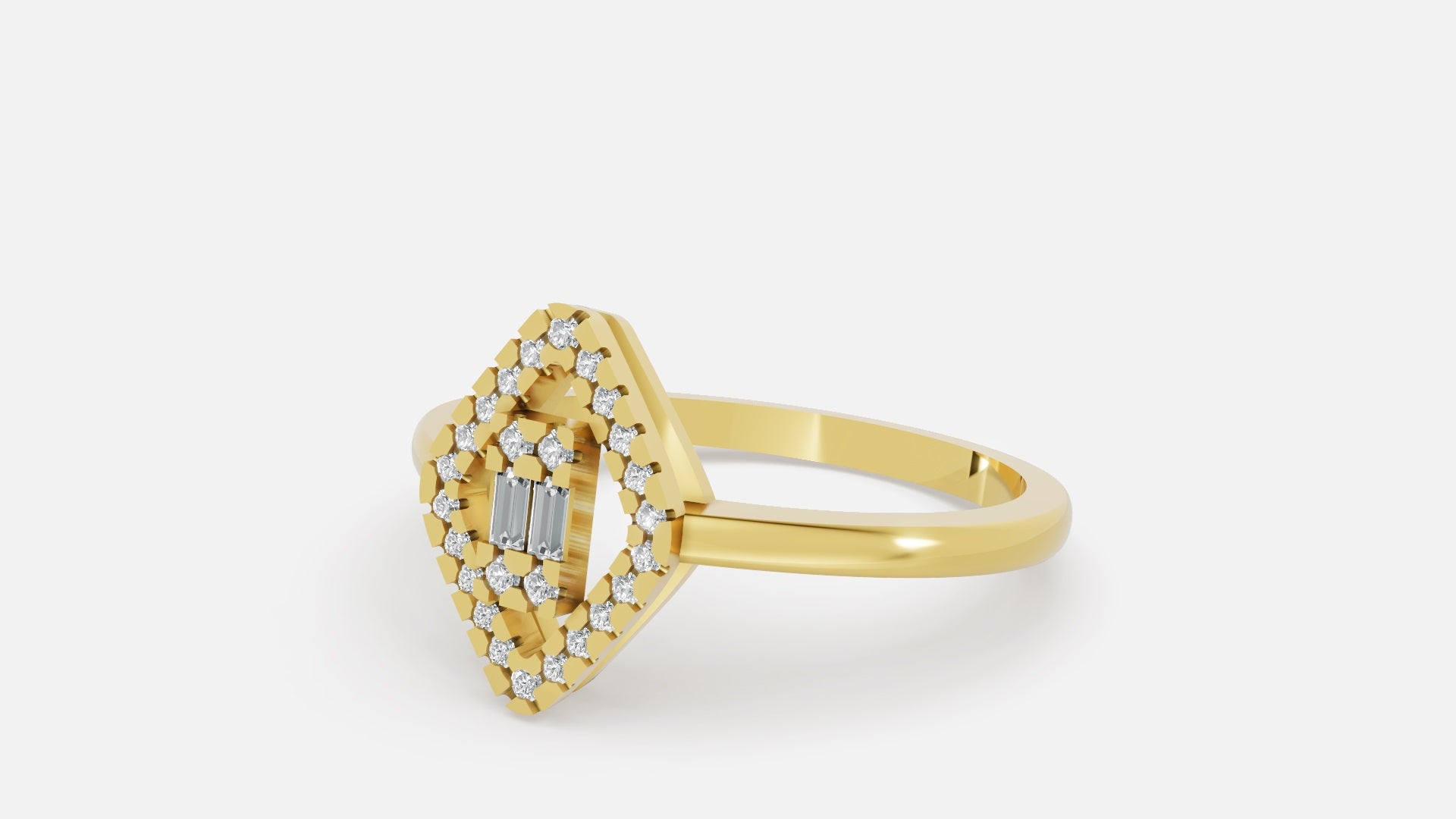  Yellow Gold Marquise Double Halo Lab Grown Diamond Engagement Ring Side View